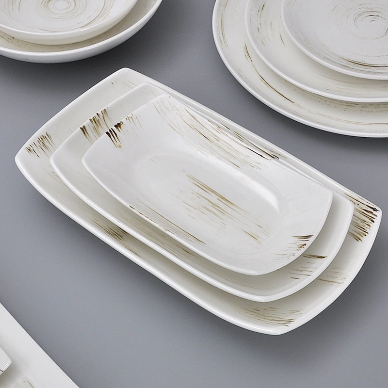 White On-glazed Hotel Restaurant Plates Dinnerware Ceramic Sushi Serving Dishes