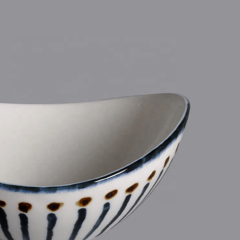 wholesale custom ceramic porcelain oval boat shape ramen cereal bowl for Restaurant