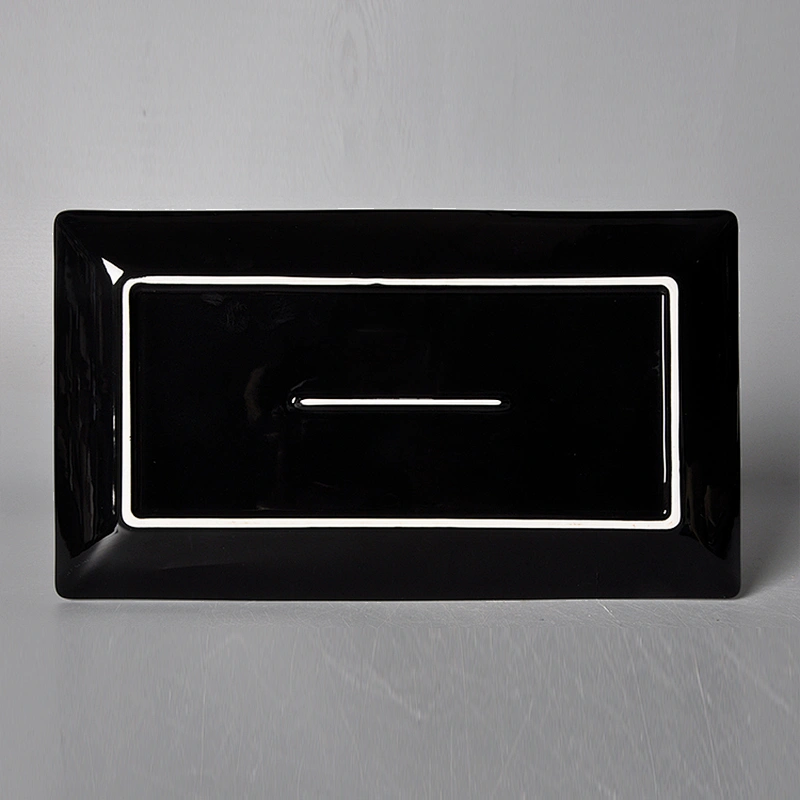 wholesale restaurant crockery porcelain matte black rectangle dessert plate