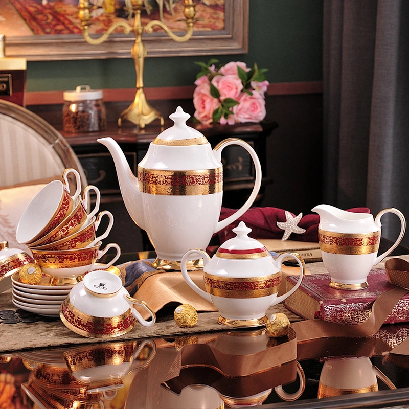 P&T Royal Ware Embossed Golden Decal Coffee Cups Bone China Hotel High Tea Set English Tea Cups Porcelain Hotel Coffee sets