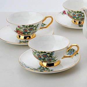 hot sale colorful flower with golden rim coffee set tea set