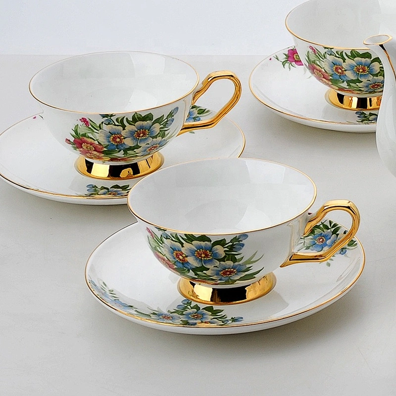 hot sale colorful flower with golden rim coffee set tea set