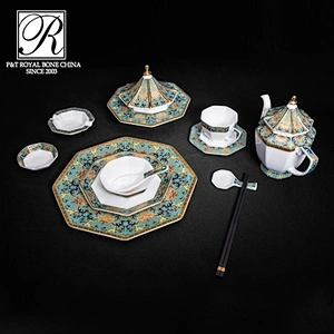 factory price for dining set tableware in blue color chinese style decal in plates