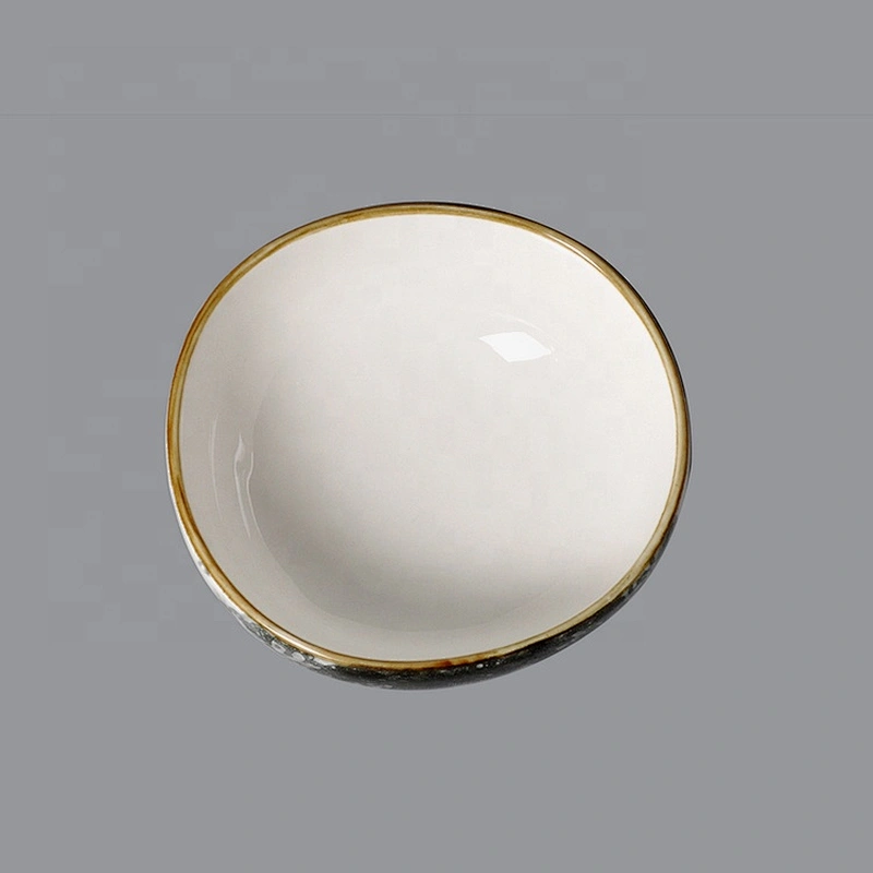 Wholesale high quality hotel/restaurant glazed yellow gold rim ceramic porcelain bowl