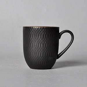 hot sale personalized black restaurant glazed porcelain mug for milk water cereal