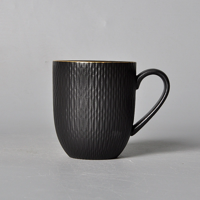 hot sale personalized black restaurant glazed porcelain mug for milk water cereal