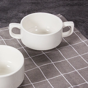 supplier hotel Restaurant Stackable white Double Handle ceramic soup bowl