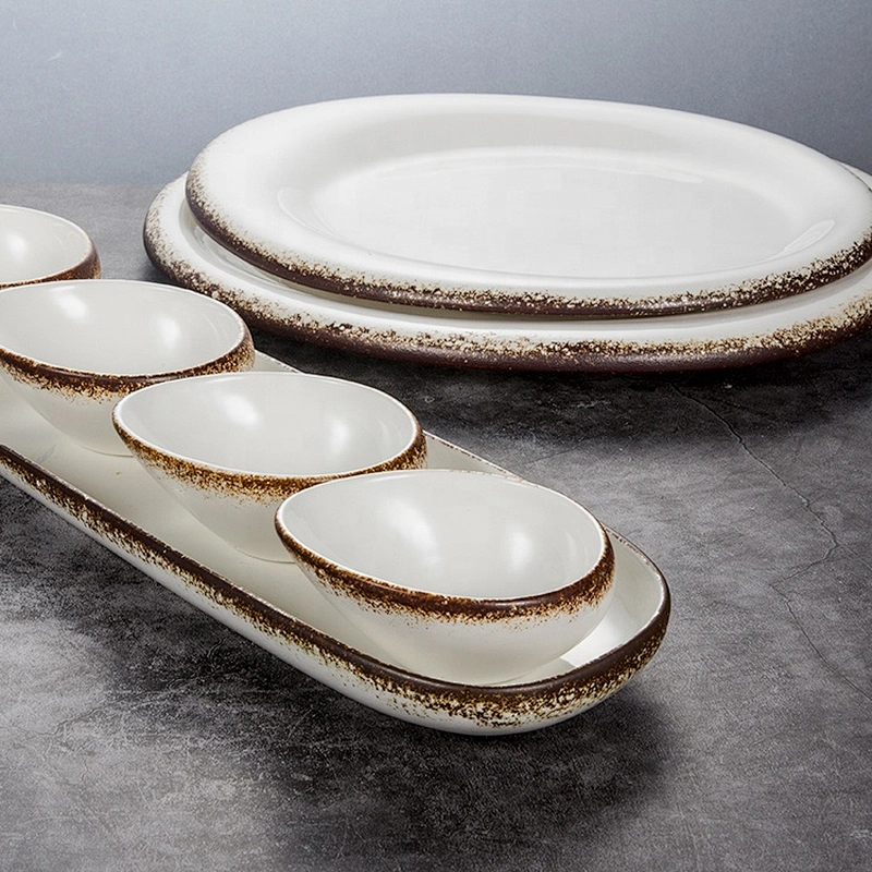 custom glazed restaurnat hotel porcelain ceramic sauce snack bowl with plate
