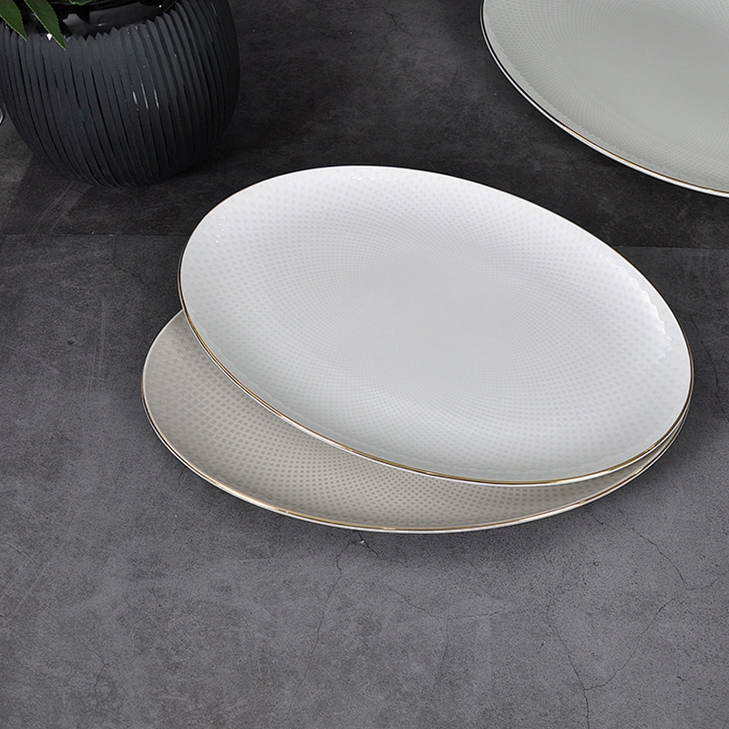 Lighter and brighter porcelain dish flat plate tableware sets ceramic 18 inch moon fish plate gold rim