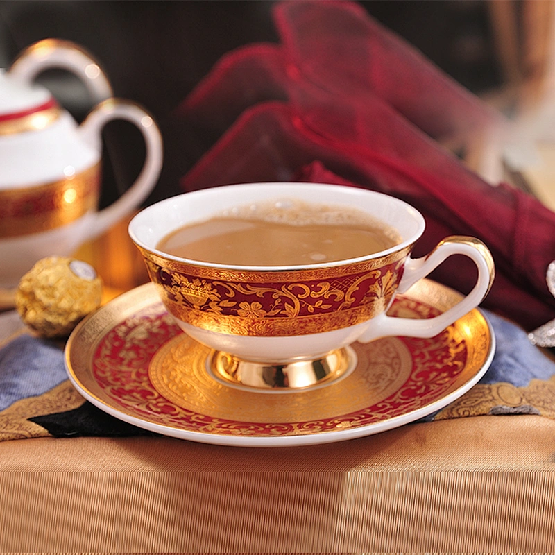 P&T Royal gold rim bone china Coffee Cup tea cup for hotel and restaurant gold dishes plates