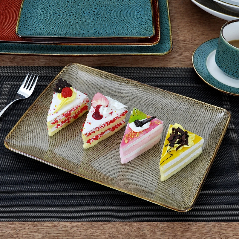 Chaozhou High Qulity In Stock Red Charger Plates, Hotel Under Glazed Rectangular Plate For Wedding