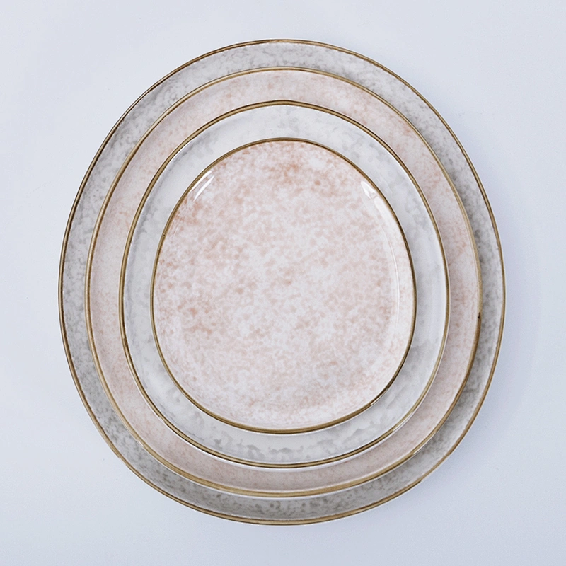 China Restaurant Vibrant Glaze Crockery Ceramic Dinner Plate, Chinaware New Dishwasher Safe Reactive Glaze Dish Plate