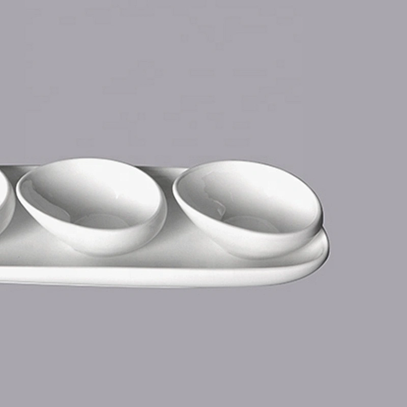 white glazed restaurant long oval ceramic porcelain strip Plate with dessert Snack bowl
