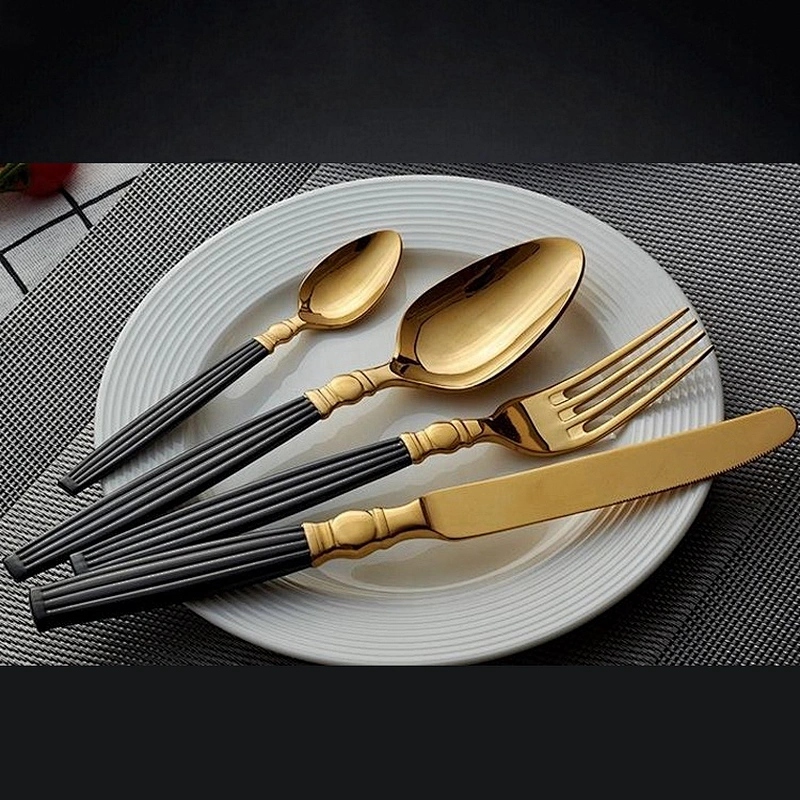 304 stainless steel cutlery , half black and half gold cutlery set