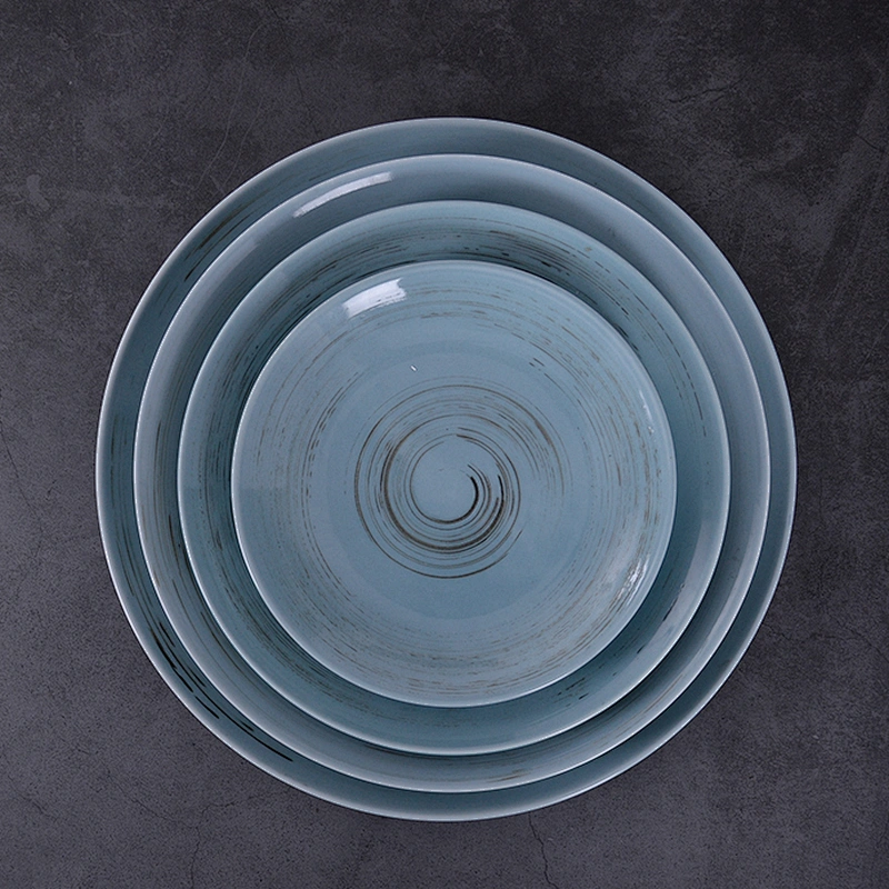Wholesale Good Price Buffet Tableware porcelain Flat Plate Round Ceramic Rustic Porcelain Ceramic Plates