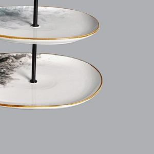 Guangzhou P&T Royal Ware factory wholesale glazed restaurant hotel 2 tier porcelain ceramic cake stand