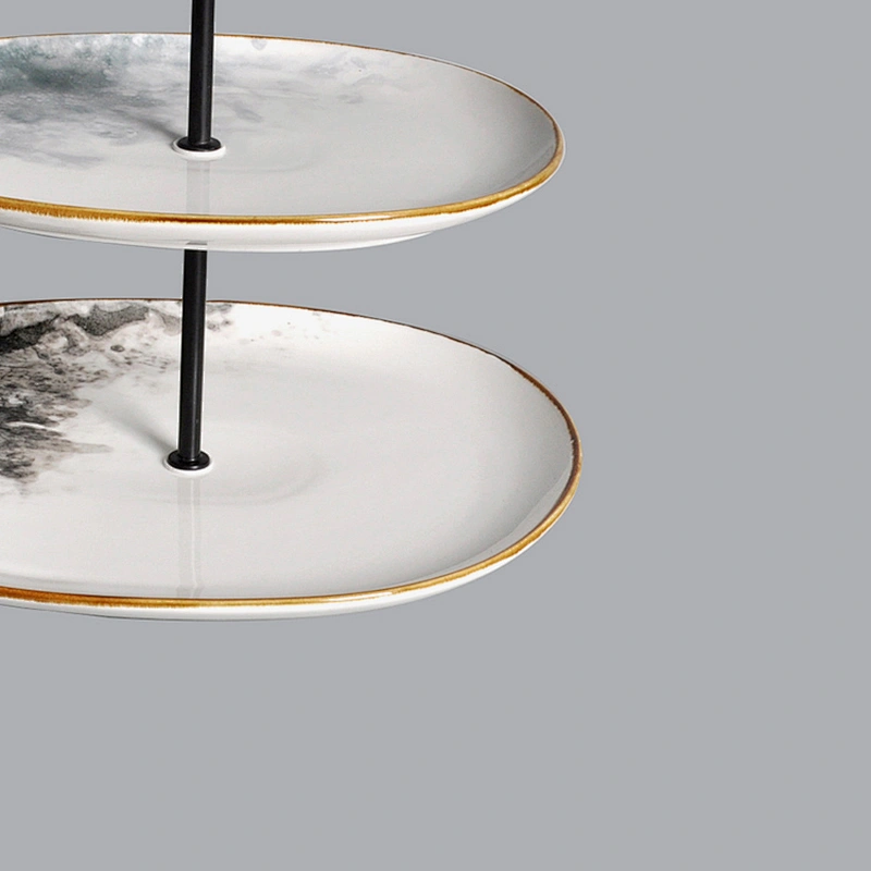 Guangzhou P&T Royal Ware factory wholesale glazed restaurant hotel 2 tier porcelain ceramic cake stand