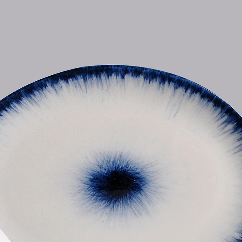 China Restaurant On Glaze Blue, Chaozhou Factory Hotel Reactive Rim Pottery Plate, Oval Plate~
