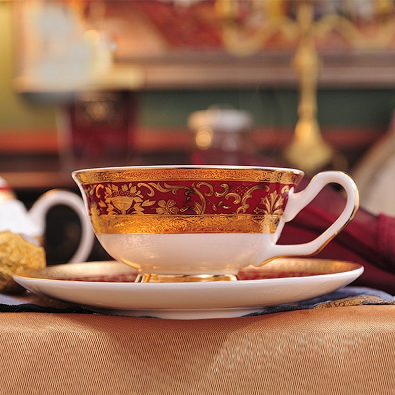 P&T Royal Ware Embossed GoldenBone China Coffee Cups A Grade Coffee Set English Afternoon Tea Set Good Rim Hotel Coffee Tea Cups
