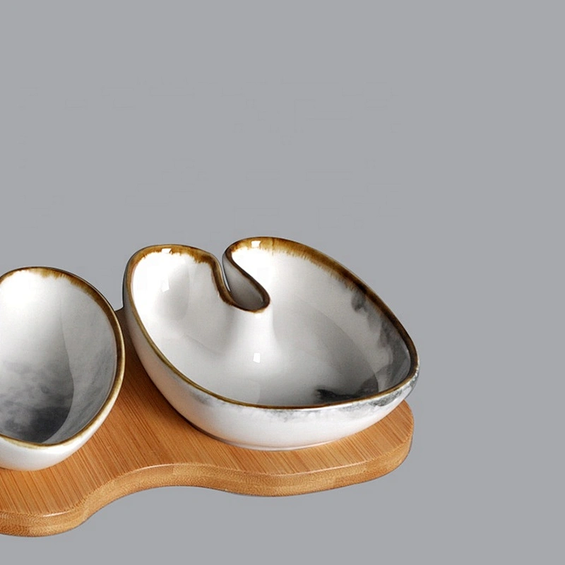 glazed ceramic IVU porcelain appetizer dessert sauce saucer tapas snack dish with wood tray