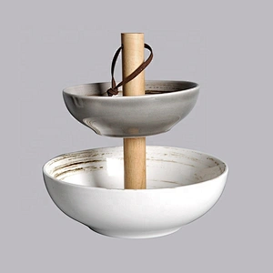 wholesale double layers crockery ceramic porcelain fruit cake dessert bowl tray