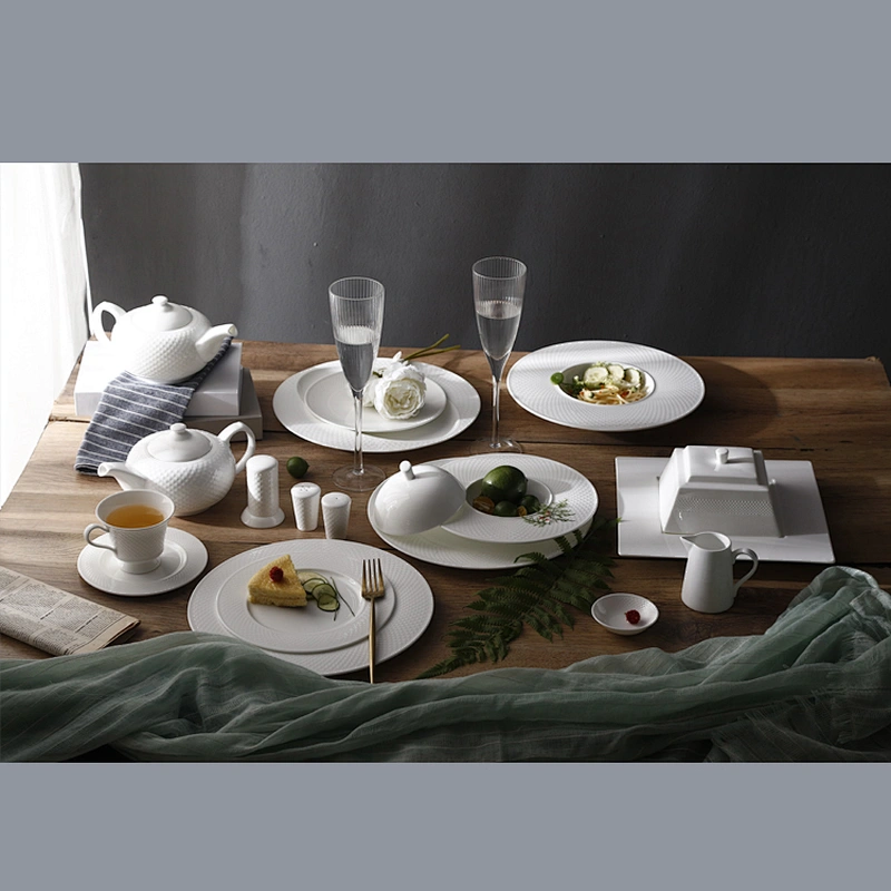 luxury modern bone china round white ceramic serving plate set dining serving plates for restaurant wedding