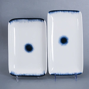 P&T Royal Ware Famous Brand On Glaze Japanese Restaurant Blue Porcelain Ceramic Rectangular Plate