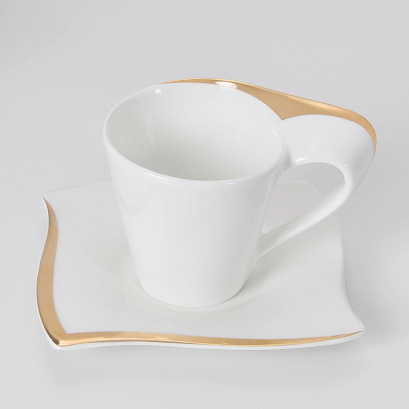 P&T Gold Inlay Bone China Coffee Set Luxury Porcelain Cup and Saucer Ceramic Party Drinkware for Coffee Market