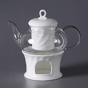 Heat Resistant Bone China Warmer Green Flower Glass Teapot Set