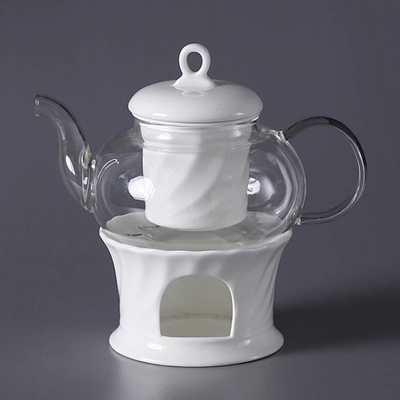 Heat Resistant Bone China Warmer Green Flower Glass Teapot Set