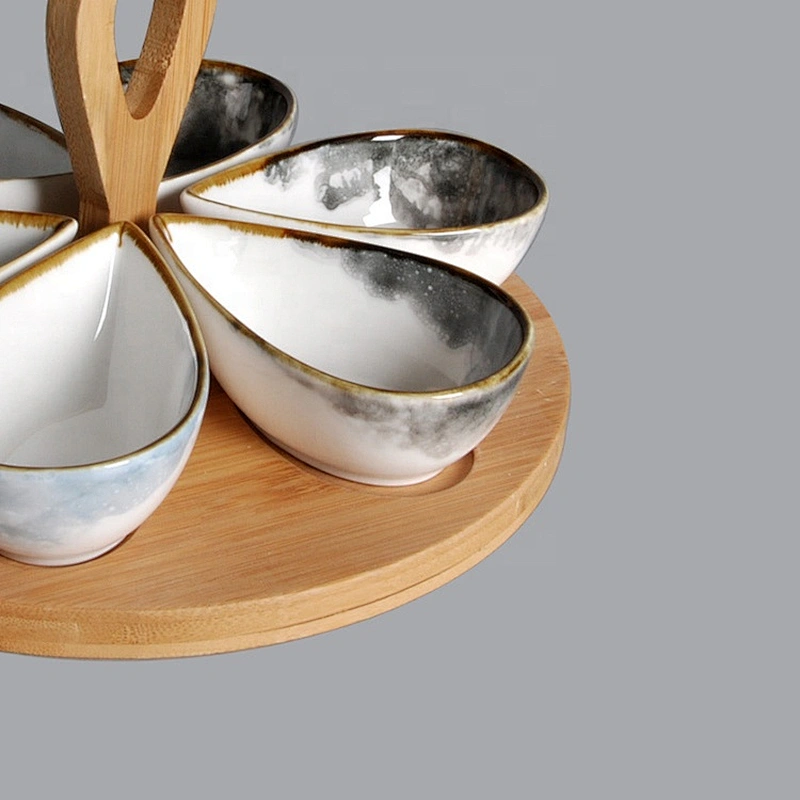 P&T Royal Ware factory wholesale unique porcelain snack bowls ceramic tapas serving snack dish with wooden tray