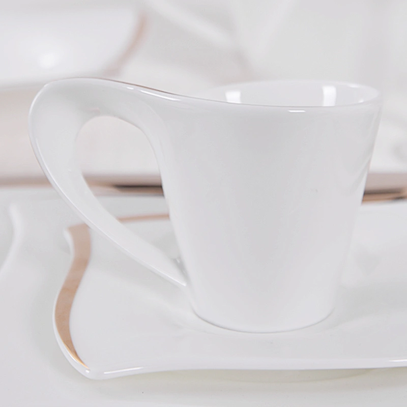 Unique Ceramic Coffee Cup Tea Cup with Soucer Bone China,5 Star Hotel Supply Wholesale White And Gold Tea Cups