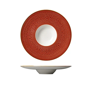 Chaozhou Good Quality In Stock Kiln Red Glaze Ceramic Wide Edge Pasta Plate