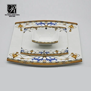 P&T Porcelain Manufacturer Customized Design Dinnerware Saudi Arabia Tableware Bone China Fancy Dinner Plates For Horeca