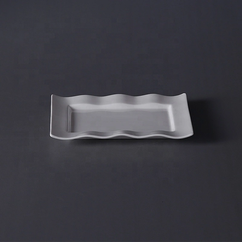 nordic style white wave shape rectangle flat ceramic party bread  cake plate