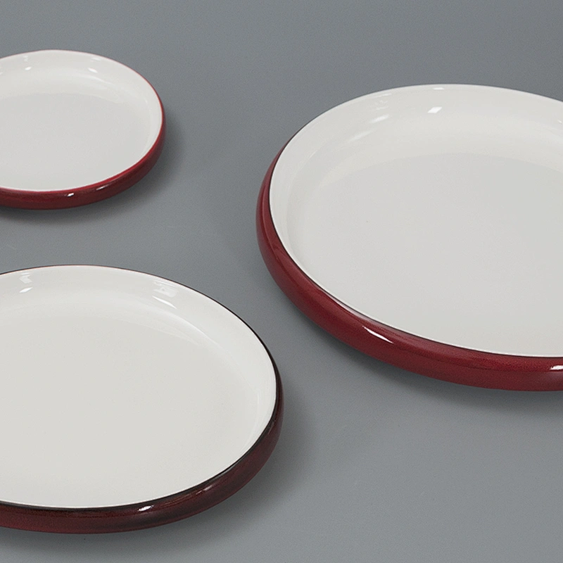 Manufacturer Modern Nordic Style Red White Flat Restaurant Dinner Plate Set