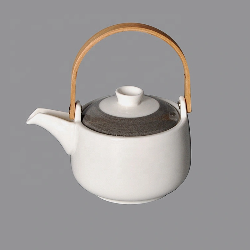 wholesale retro porcelain ceramic japanese style tea pot with wood handle