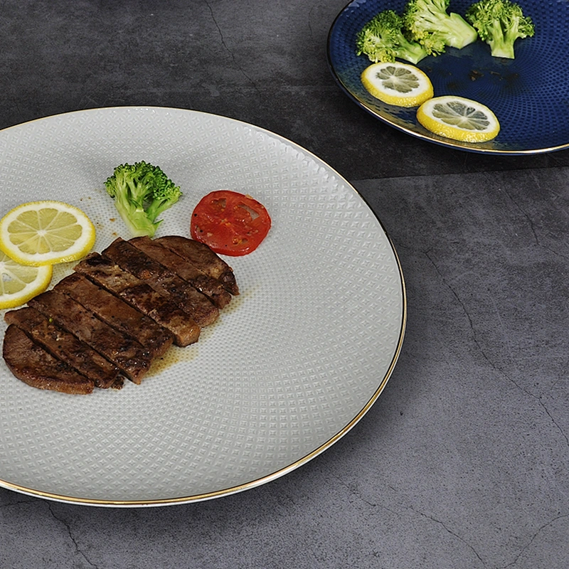 Fine bone China round plate,ceramic plate set shallow plate gold rim for hotel