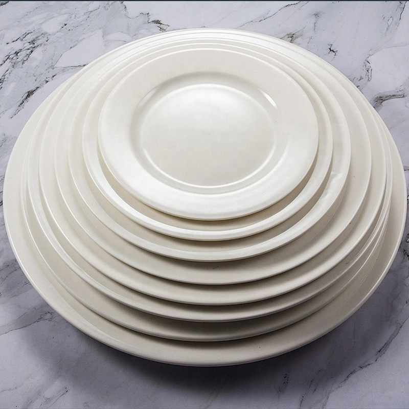Chinese manufactures of dishes to restaurant 10 inch ceramic flat dinner plate dishes for hotel