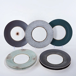 wholesale hotel restaurant colorful round gold rim ceramic porcelain wedding charger plates