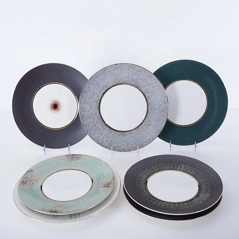 wholesale hotel restaurant colorful round gold rim ceramic porcelain wedding charger plates