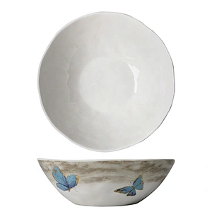 factory elegant white butterfly pattern restaurant ceramic noodle soup salad fruit bowl