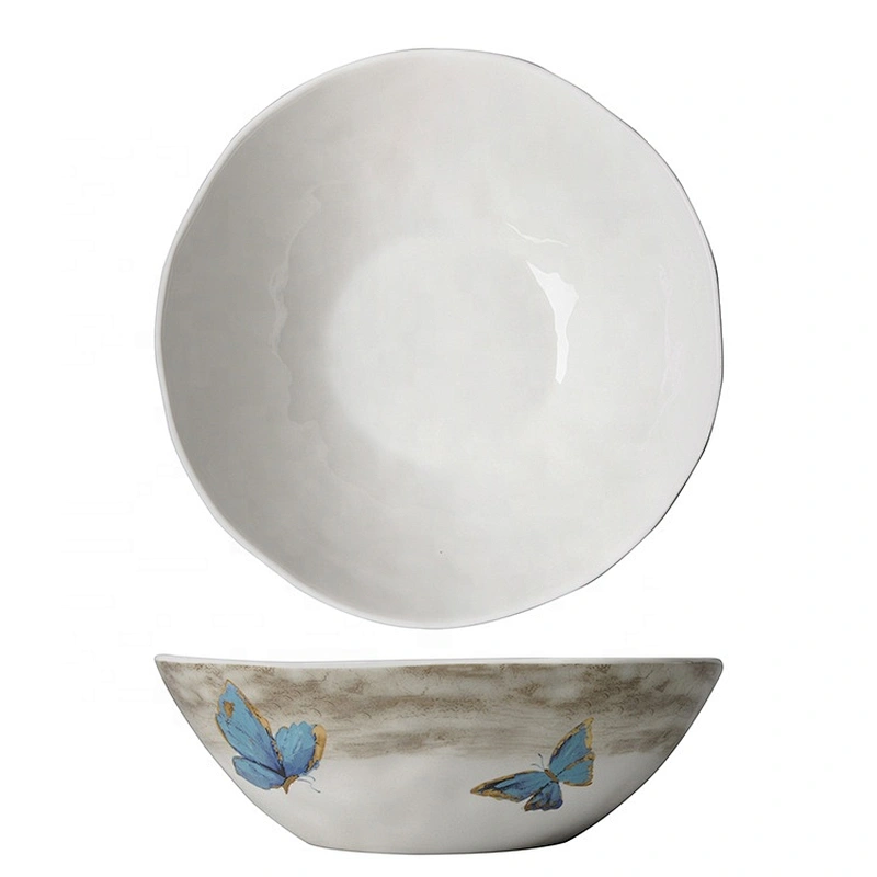 factory elegant white butterfly pattern restaurant ceramic noodle soup salad fruit bowl