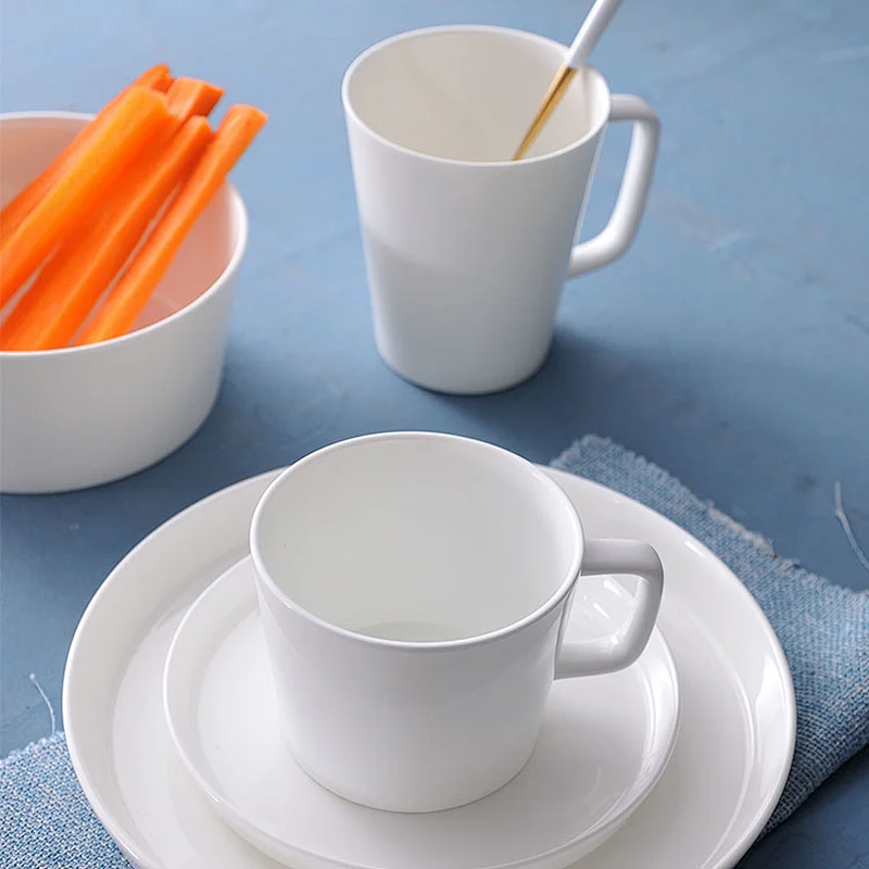 White Color Fine Porcelain New Bone China Deep Plates Breakfast Dinnerware 5pcs Tableware Sets For Hotel Restaurant