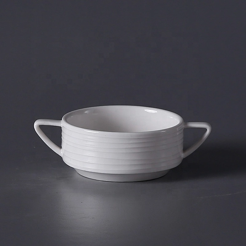 custom printed design personalized porcelain round ceramic soup bowl set cereal bowl with two handles