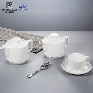 P&T royal ware wholesale cheap white hotel restaurnat porcelain ceramic tea pot