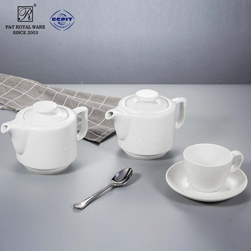 P&T royal ware wholesale cheap white hotel restaurnat porcelain ceramic tea pot