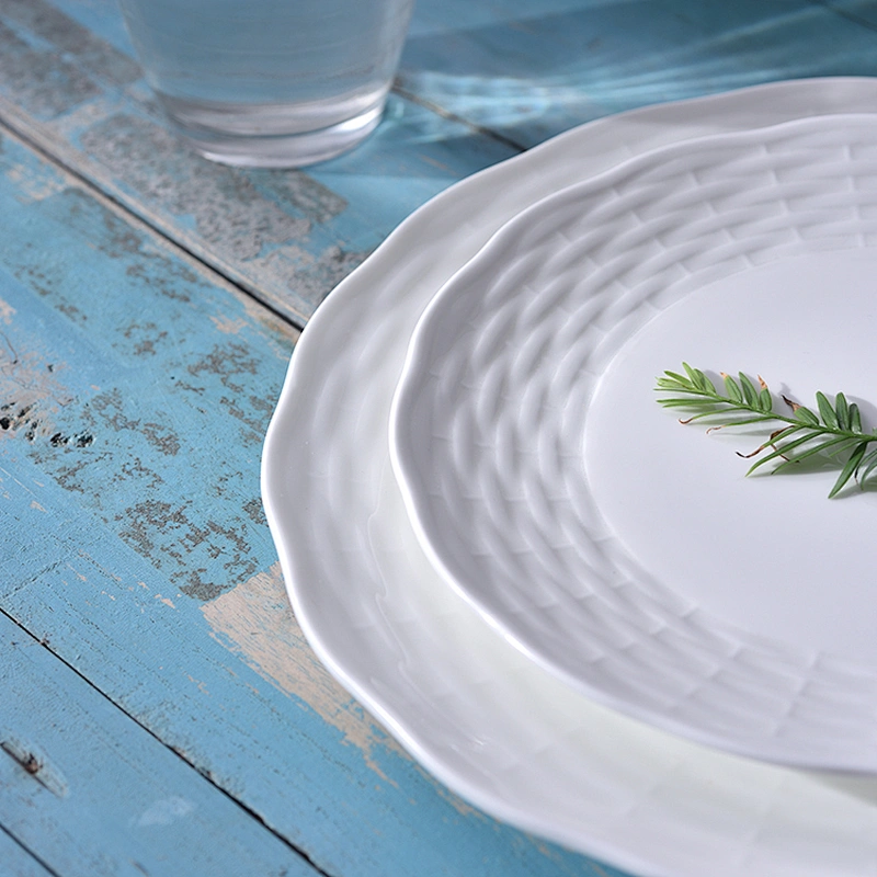 P&T Royal Ware wholesale bone china  white woven rattan round dining ceramic charger plates