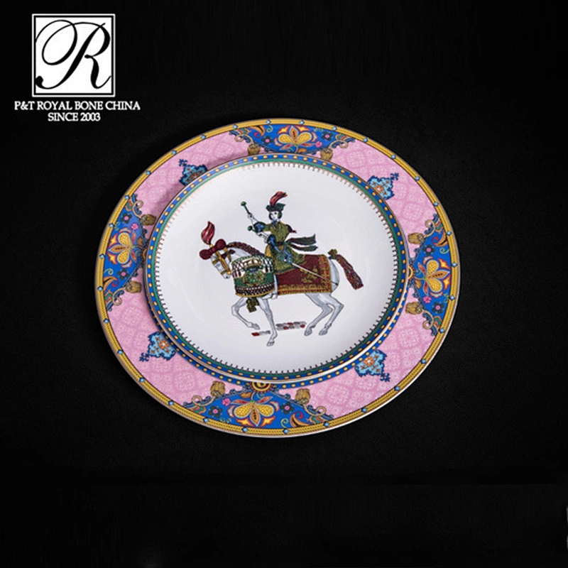 P&T Porcelain factory Horse decal dinnerware Pink style bone china plates