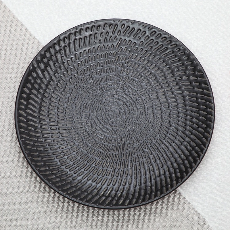 european style black ceramic commercial dinner plates used in restaurant